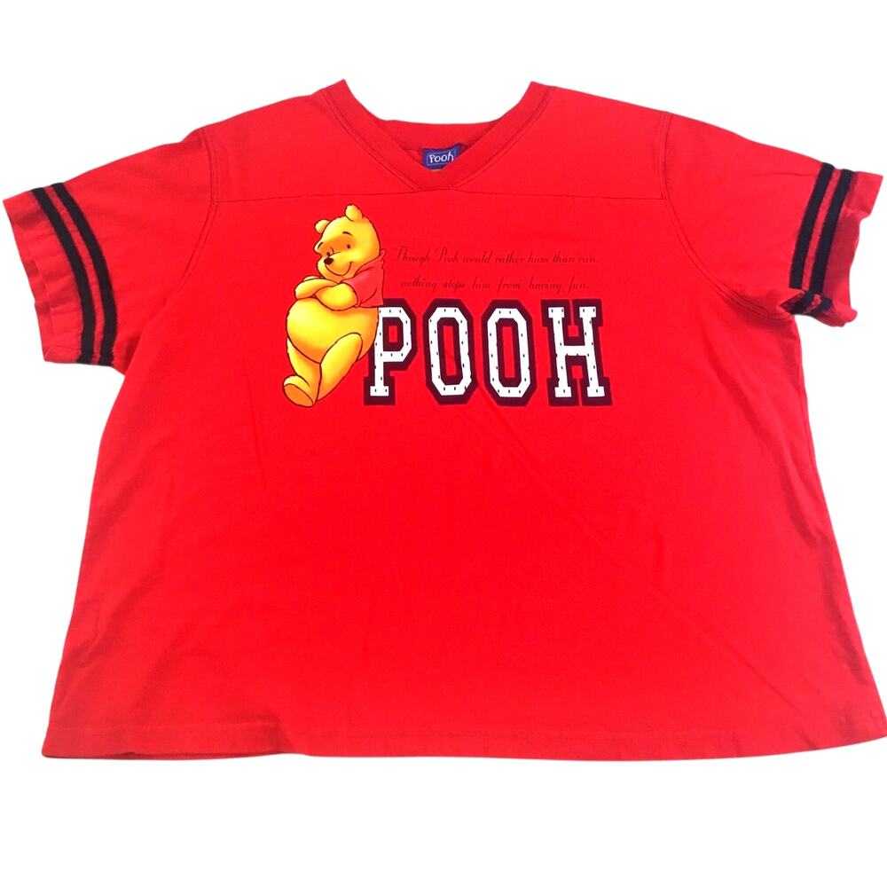 Disney Pooh Woman Red V-Neck PlusT-Shirt Text/Graphics 4X